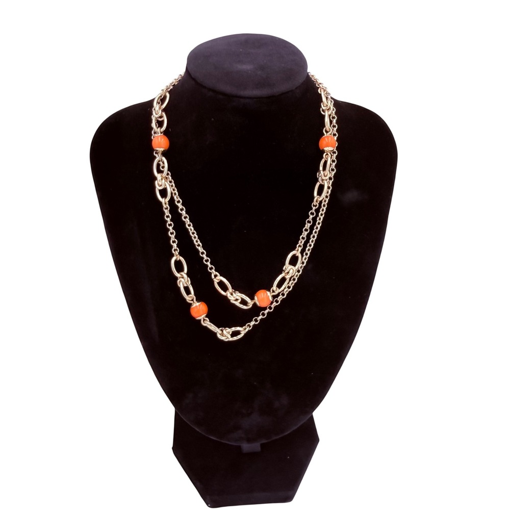 Banana Republic Necklace Women OS Gold Orange Bead Long Layered Link Chain